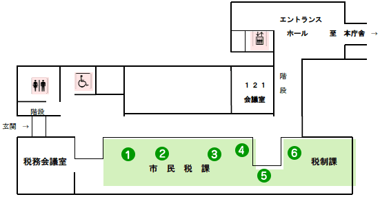 市民税課、税制課 窓口配置図